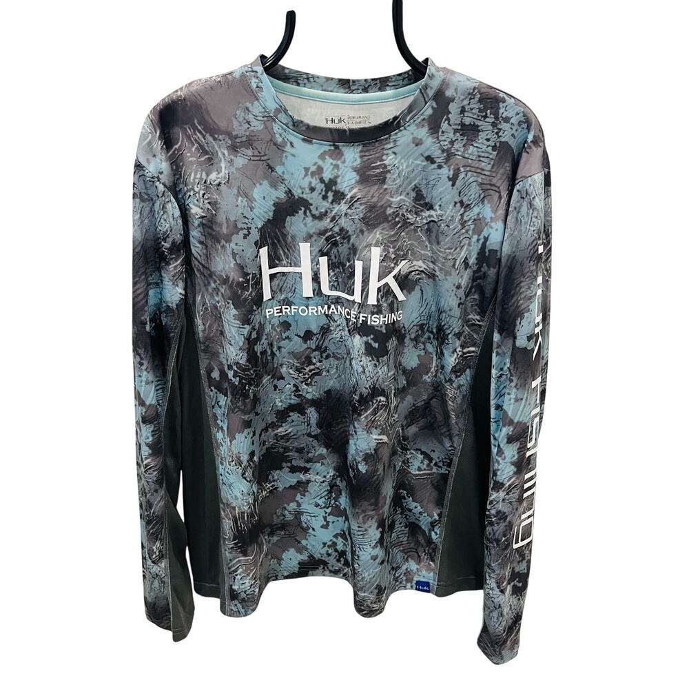 Huk Performance Fishing Shirt Mens Large L Long Sleeve Mossy Oak Camo Vented UPF